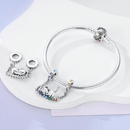 Dog Pet Charms 925 Silver Doggy Paw French Bulldog Bones Beads fit Original Bracelet DIY Fine Jewelry