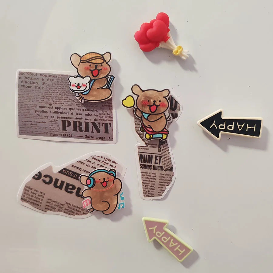6pcs Cute Cartoon Acrylic Small Dog Refrigerator Magnets Kawaii Creative Fridge Photo Message Magnet Decorative