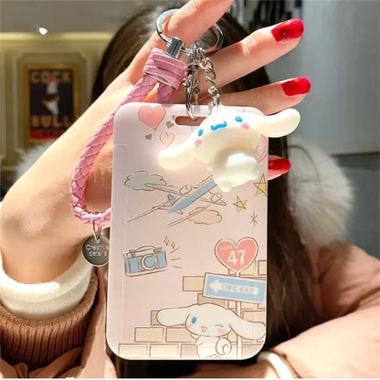 Kawaii Sanrio Cinnamoroll Keychain Cartoon Dog Sliding Card Holder Student Meal Bus Card Lady ID Card Credit  Holder