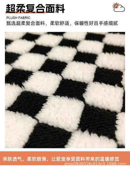 All-Season Checkerboard Dog Bed Mat - Waterproof, Washable Flannel Pet Pad for Crate, Sofa & Car