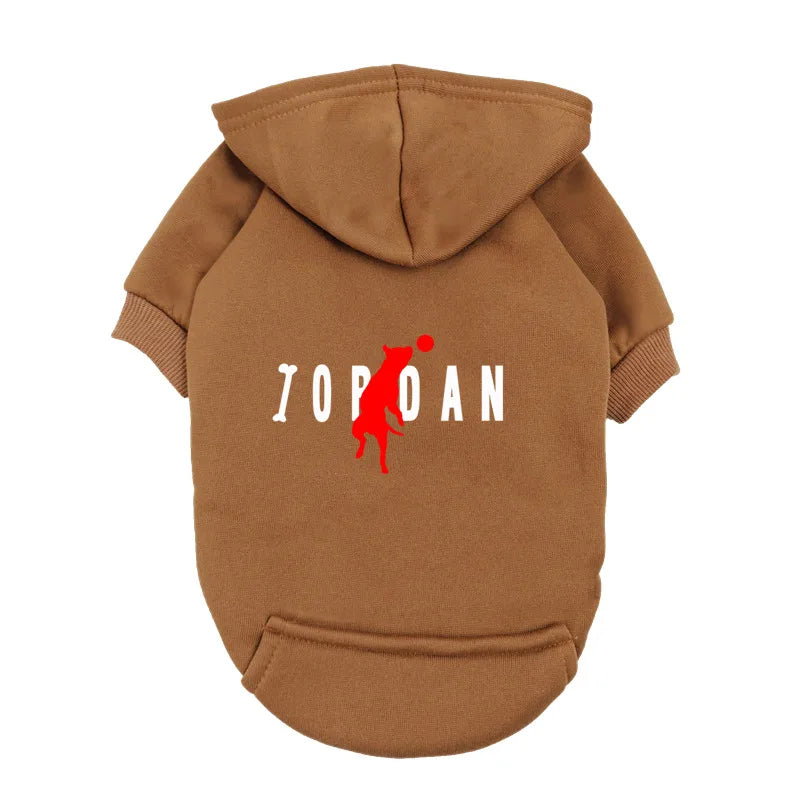 the PAWSPORT FLEECE HOODIE - "JOPDAN" Dog Hoodie for Small/Medium Dogs, Cute Sport Pattern Pet Sweatshirt, Warm Fleece Puppy Outfit Coat