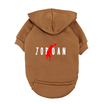 the PAWSPORT FLEECE HOODIE - "JOPDAN" Dog Hoodie for Small/Medium Dogs, Cute Sport Pattern Pet Sweatshirt, Warm Fleece Puppy Outfit Coat
