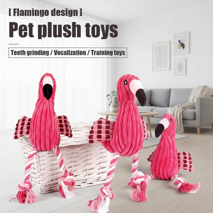 the PINK FLAMINGO - 1PC Cute Flamingo Plush Dog Toys, Funny Interactive Squeaky Chew Ropes, Toys for Small/Large Pets, Teeth Cleaning Supplies