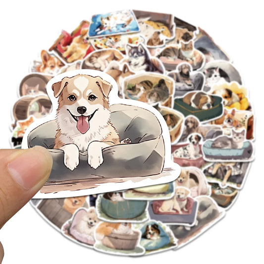 50PCS Cute Pet Animal Comfortable Dog Cat Sticker Cartoon Decals Laptop Notebook Phone Fridge Decoration Sticker Toys