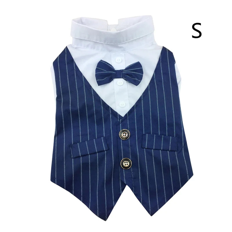 Dog Shirt Stylish Suit Pet Small Dog Clothes Bow Tie Wedding Shirt Costume Formal Tuxedo With Bow Tie Puppy Cat Bulldog Clothing