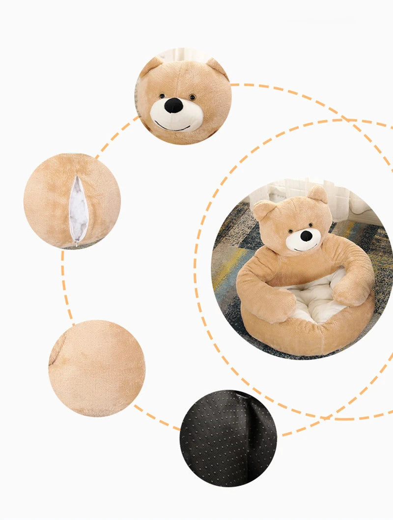 Super Soft Dog Bed Cute Winter Warm Bear Hug Cat Sleeping Mat Semi-closed Puppy Kitten Plush Nest Cushion Dog Sofa Pet Supplies