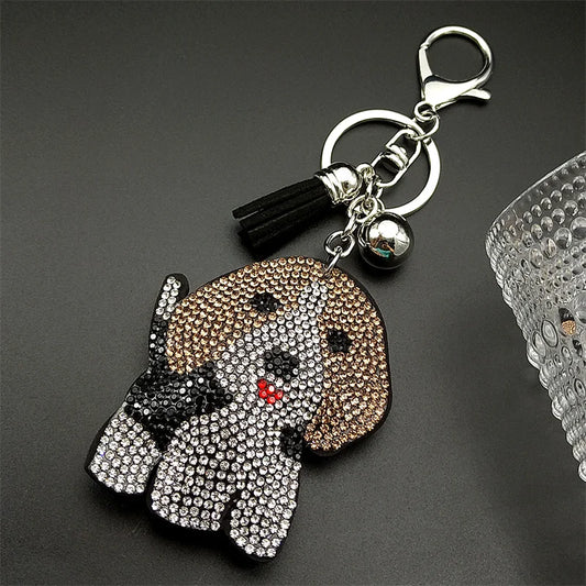 Lovely Beagle Doggie Keyholder For Women Men Full Crystal Blingbling Tassel Animal Bag Hanging Dog Pup Cute Keyring Jewelry
