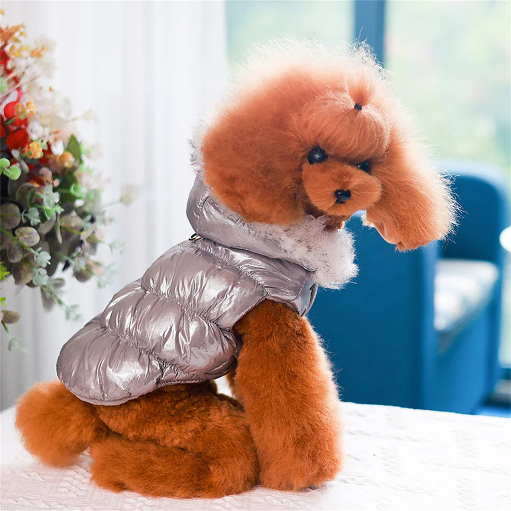 the PUFFY PRINCESS - Fashion Winter Dog Down Jacket, Warm Fleece Pet Coat for Small Dogs, Yorkshire Shih Tzu Luxury Fur Collar Puppy Clothes Outfits