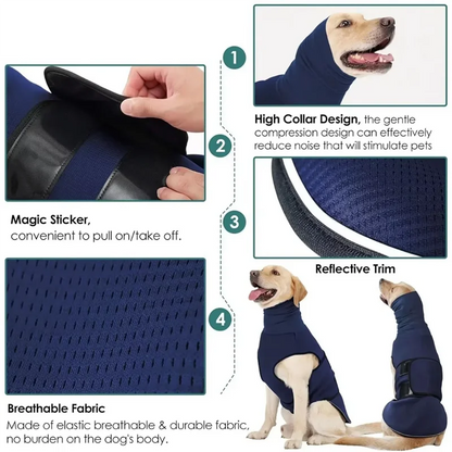 the CALMING VEST - Dog Anxiety Vest, Thunder Jacket for Large Dog, Calming Jacket with Hoodie, Dog Anxiety Jacket, Dog Hoodies for Noise