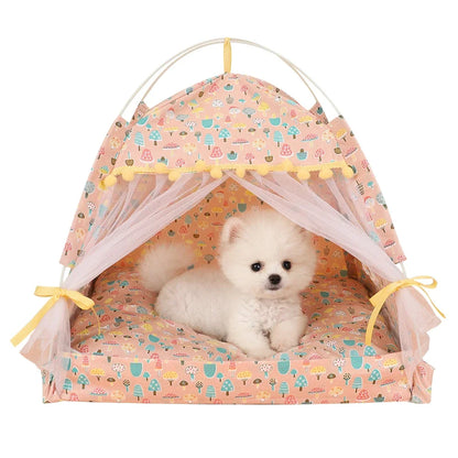 the PRINCESS PUPPY TENT - Pet Dog Tent House, Floral Print Enclosed Cat/Dog Tent Bed, Indoor Folding Portable Comfortable Kitten/Puppy Bed, Kennel for Small Pets