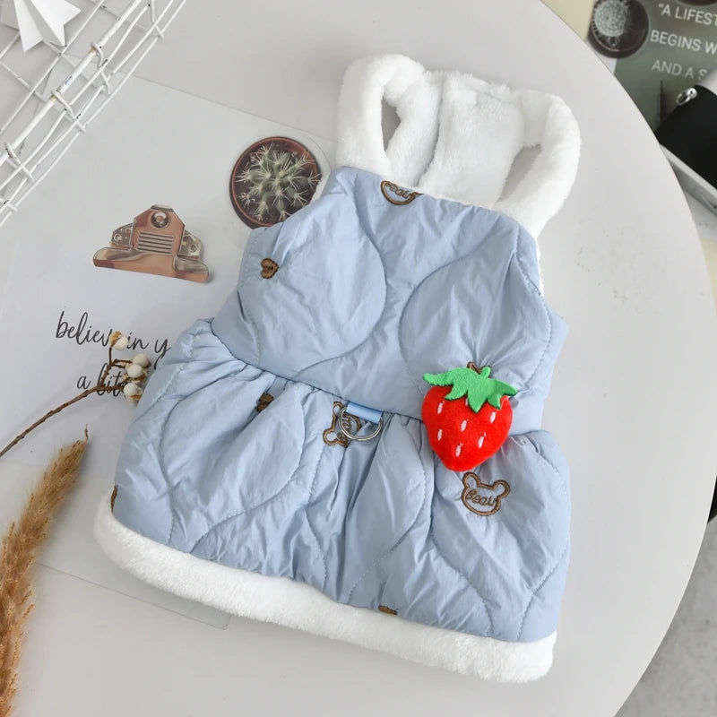 Strawberry Yorkshire Terrier Clothing For Small Dog Pink Blue Harness Outdoor Pet Dress Autumn Winter Outfit Cat Chihuahua Coat