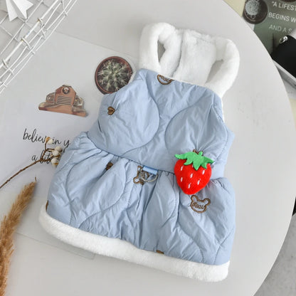 Strawberry Yorkshire Terrier Clothing For Small Dog Pink Blue Harness Outdoor Pet Dress Autumn Winter Outfit Cat Chihuahua Coat