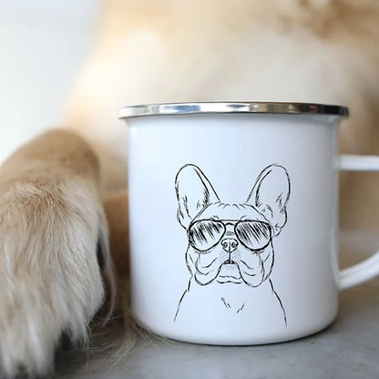 Personalized Mug Coffee Cups Funny Glasses Dog Print Coffee Mugs Sketch Bulldog Creative Enamel Cups Beer Cup Unusual Tea Cup