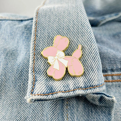 Pink Balloon Dog Enamel Pin Cute Puppy With Bow Tie Brooch Pastel Jewelry Hot Girl Gift Accessories