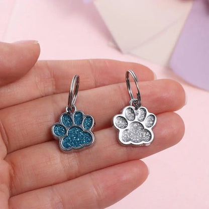 Cat Dog Paw Print Dog Cat Tags Personalized Anti-Lost Pet Glitter Pendant Exquisite with Hook Pet Collar Tag Pendant Kitten