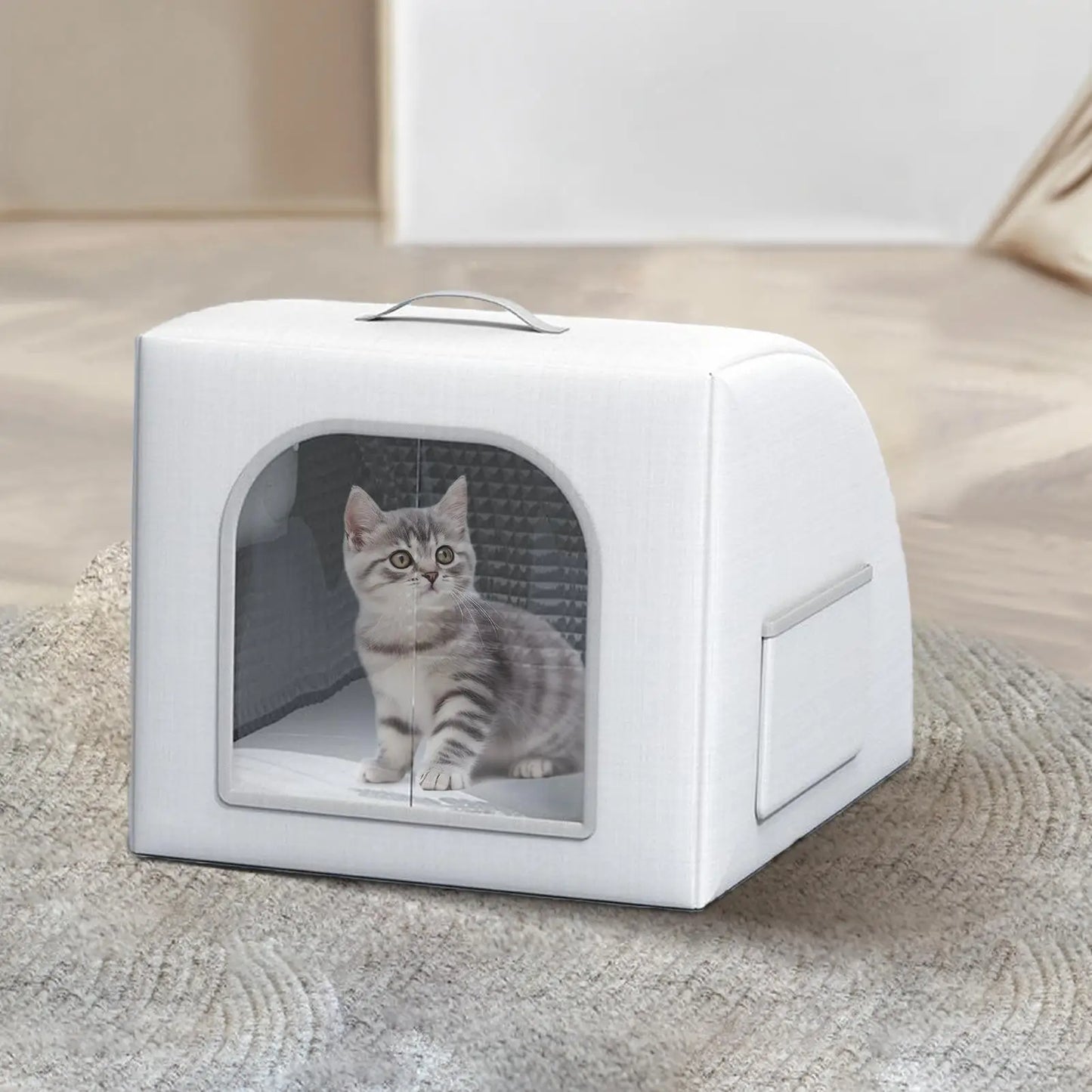 the COOLING CAVE - Doghouse with Cooling, Foldable Pet Cooling Shelter for Dogs/Cats with 8 Ice Bags, Doghouse for Farm, Backyard, Living Room, Front Door