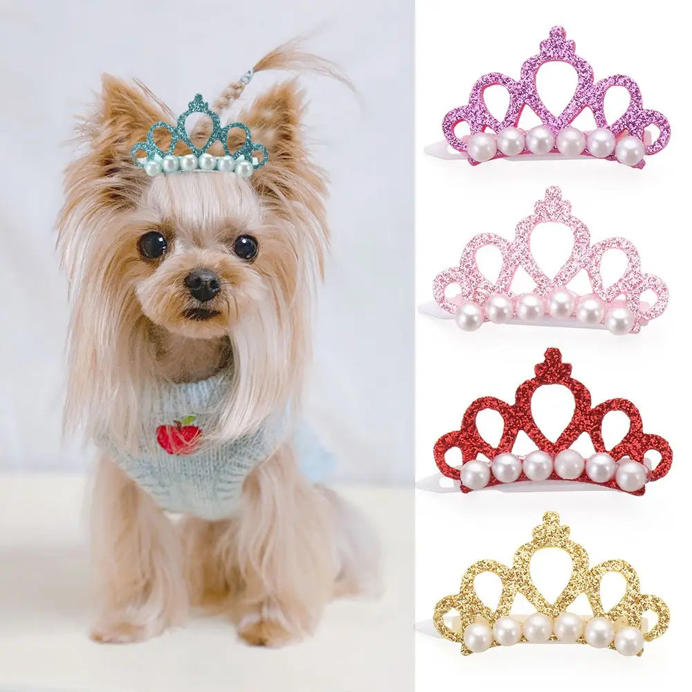 Small Dogs Faux Pearl Crown Shape Bows Hair Clips Bow Cute Head Decoration For Pets Hair Clips Grooming Cat Bow Pet Accessoires