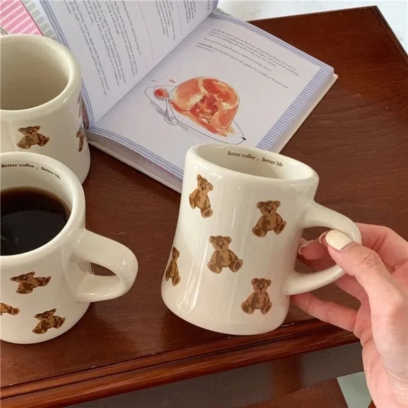 Cartoon Bear Ceramic Coffee Mug Chocolate Bear Mug Girl Retro Coffee Cup Afternoon Tea Cute Ceramic Mugs Cute Coffee Mug Cup