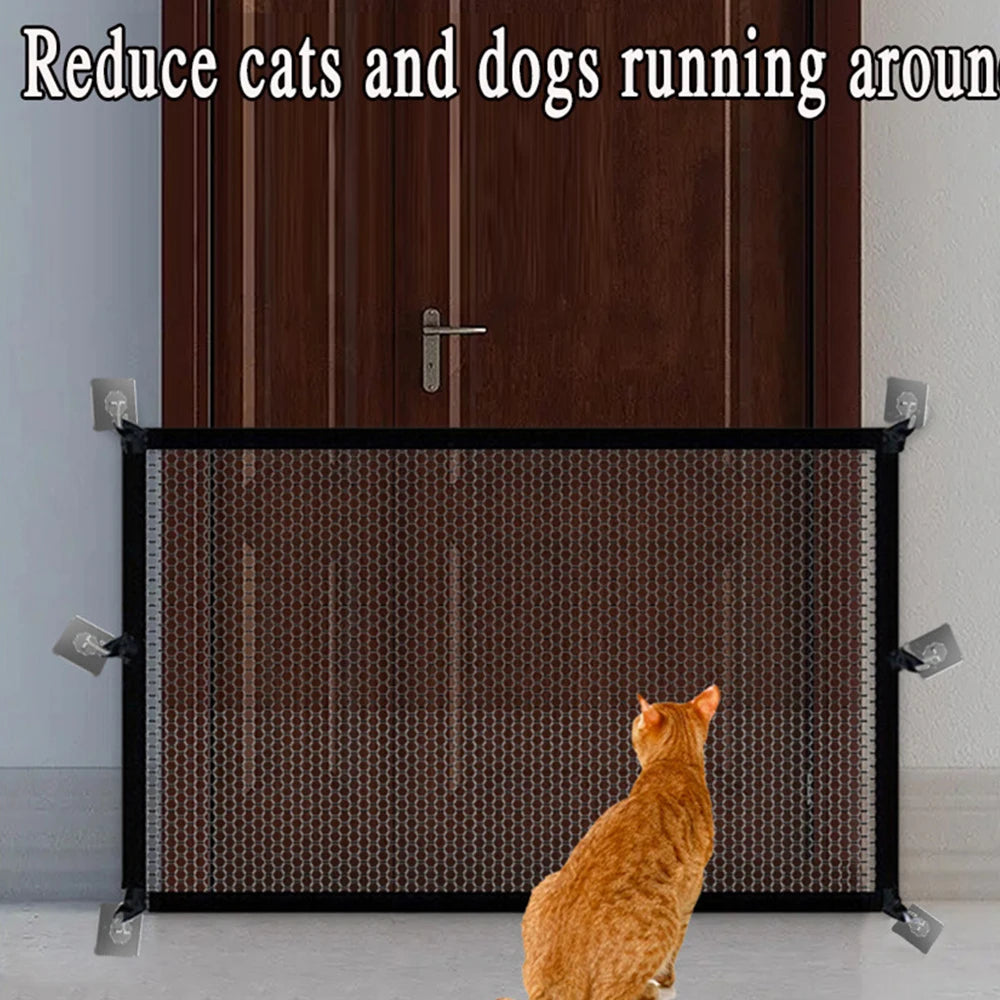 Pet Isolation Barrier Nylon Mesh Pet Divider No Need To Punch Hole Pet Separation Fence Folding Breathable Safety Dog Gate Guard
