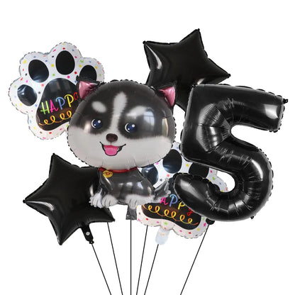 6pcs Corgi Husky Helium Balloons Pet Dog Paw Bone Cartoon Animal Ballon Birthday Party Decoration Baby Shower Globos Kids Toys