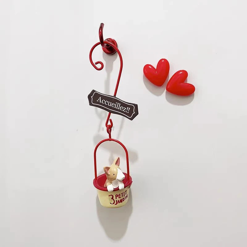 3D Fridge Magnet Puppy Cartoon Cat and Dog Refrigerator Stickers  Anti-theft Entrance Door Decorative Magnetic Creative Message