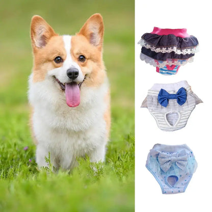 Dog Menstrual Pants Comfortable Anti-harassment Pet Sanitary Pants Breathable Cotton Puppy Bowknot Diaper Clothing Pet Supplies