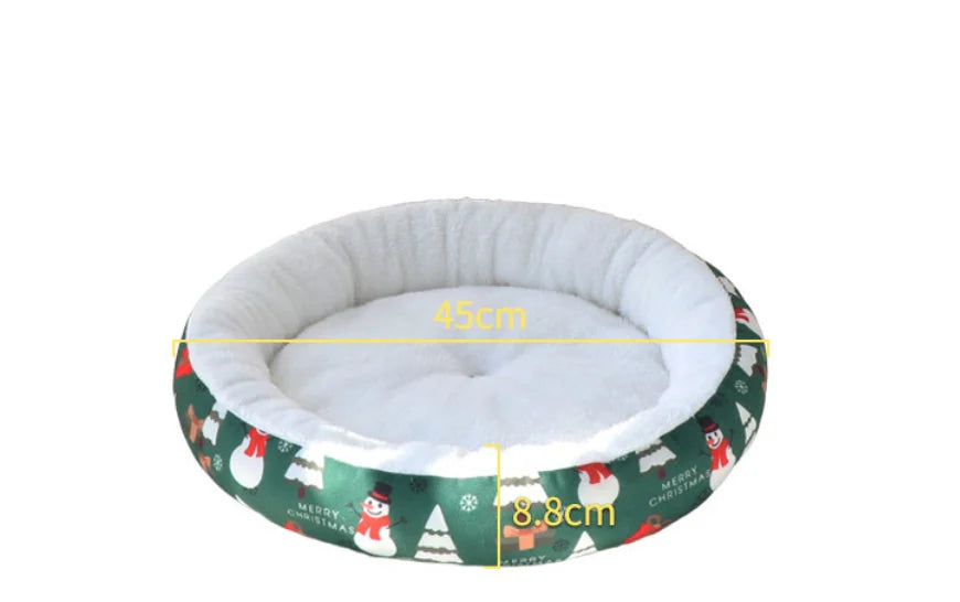 Christmas Dog Bed for Small & Medium Dogs Round Plush Cushion Cozy Sleeping Mat Washable Cat Dog Nest Pet Supplies