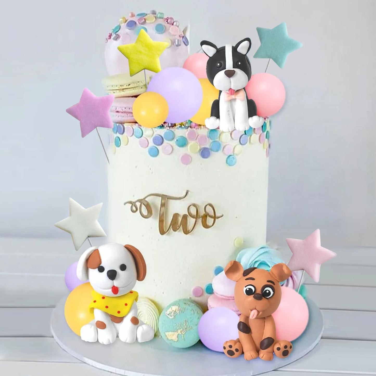 Dog Cake Topper Clay Figurines Puppy Star for Dog Theme Birthday Party Paw Cute Dog Pet Party Baby Shower Supplies