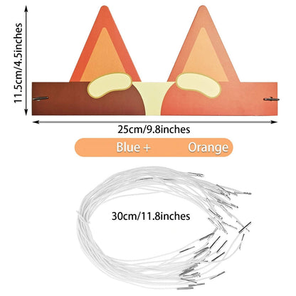 24Pcs Dog Ears Headband Blue Dog Birthday Party Hats Blue and Orange Paper Party Crown for Kids Boys Girls Puppy Dog Theme Birth