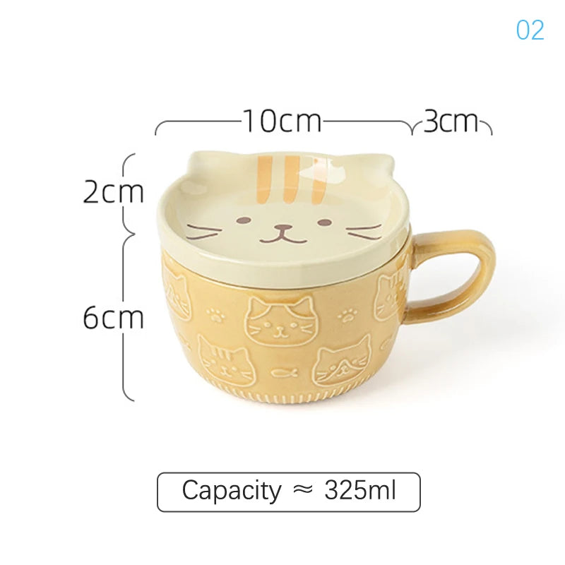 Ceramic Coffee Mug With Lid Japanese Cartoon Animal Pattern Breakfast Cup Mug Milk Cup