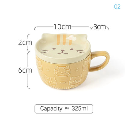 Ceramic Coffee Mug With Lid Japanese Cartoon Animal Pattern Breakfast Cup Mug Milk Cup