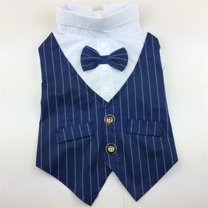 Dog Shirt Stylish Suit Pet Small Dog Clothes Bow Tie Wedding Shirt Costume Formal Tuxedo With Bow Tie Puppy Cat Bulldog Clothing