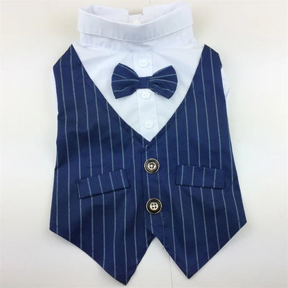 Dog Shirt Stylish Suit Pet Small Dog Clothes Bow Tie Wedding Shirt Costume Formal Tuxedo With Bow Tie Puppy Cat Bulldog Clothing