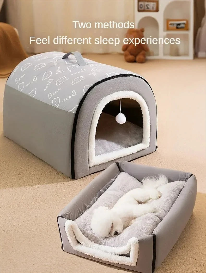 Winter Warm Foldable Pet House Removable Washable Dog Kennel Puppy Cave Sofa Pet Bed House for Large Dog and Small & Medium Cats