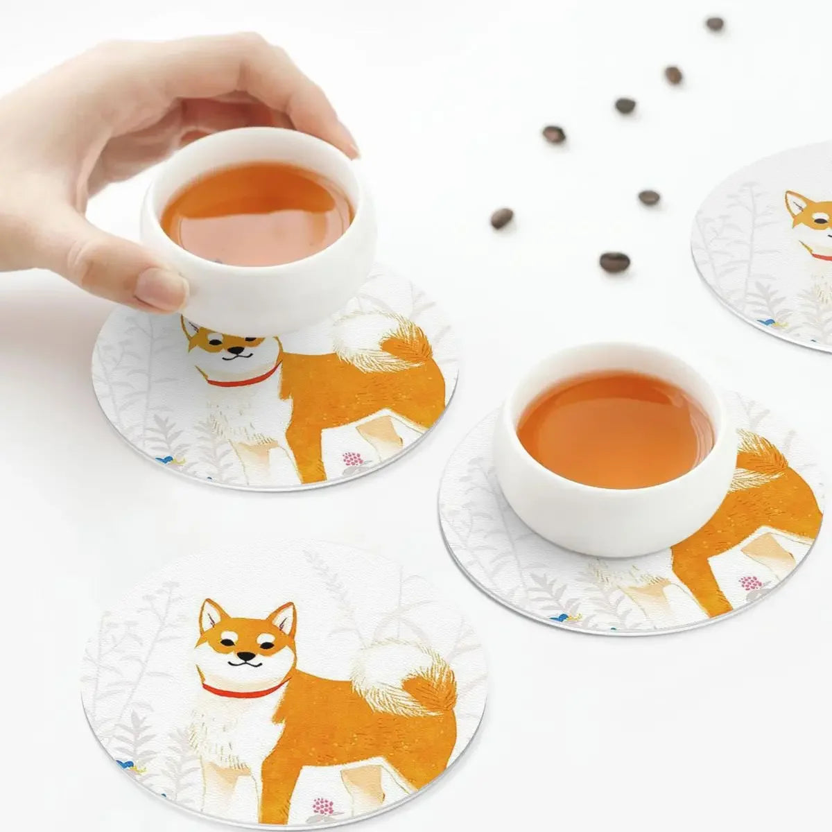 Animal Shiba Inu Dogs Coasters Kitchen Placemats Waterproof Insulation Cup Coffee Mats For Decor Home Tableware Pads Set of 4