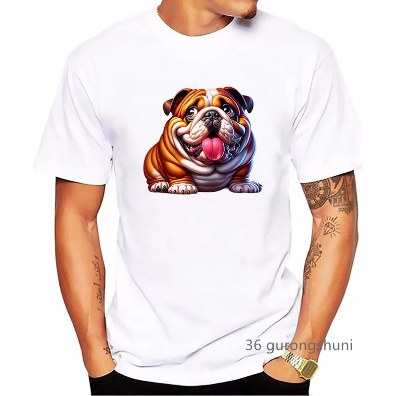 the CHUBBY BULLDOG - Chubby Bulldog Animal Printed T-Shirt, Men's Clothing Funny Kawaii Dog Lover T-Shirt, Homme Harajuku Shirt, Summer Tops Streetwear