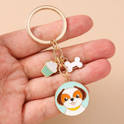 Cute Enamel Puppy Dog Keychain Cartoon Animal Key Ring Pendants for Women Girls Handbag Accessories DIY Jewelry Gifts