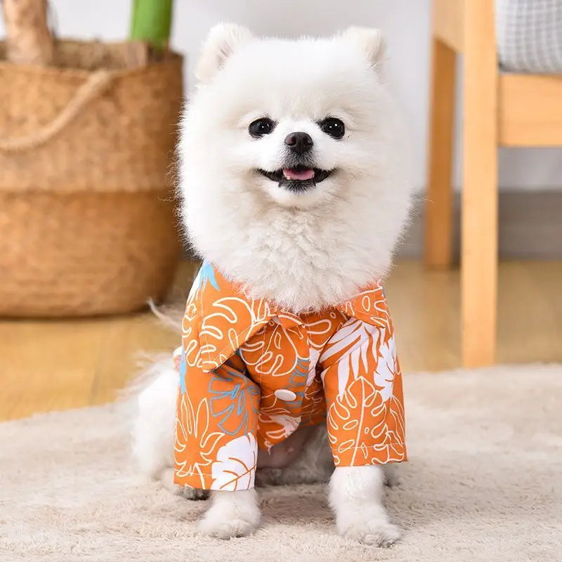 Hawaiian Style Dog Shirt Coconut Tree Patern Dog Vest Chihuahua Yorkie Breathable Polo Shirt Puppy T-Shirt Summer Pet Clothes