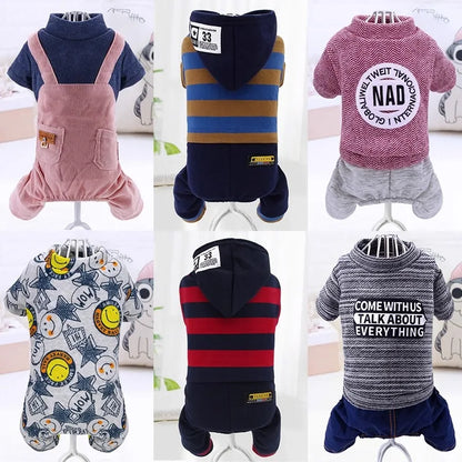 Pet clothing, dog four-legged hoodie, new autumn and winter Pomeranian Teddy with fleece Corgi Bichon Frise puppy clothing