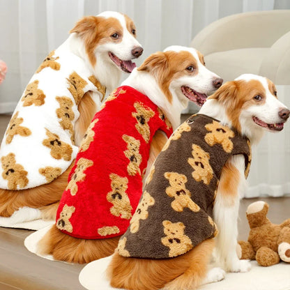 Cute Bear Plush Pajamas for Large Dogs, Soft Fluffy Fleece Warm Sweater, Fuzzy Sleepwear for Large Dogs, Winter, 3XL-9XL