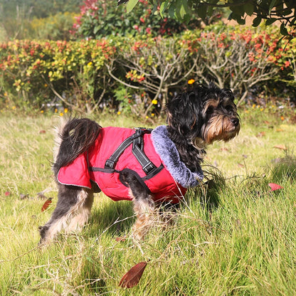 Waterproof Dog Clothes with Harness for Medium Large Dog Winter Warm Fur Collar Pet Dog Jacket Reflective French Bulldog Costume