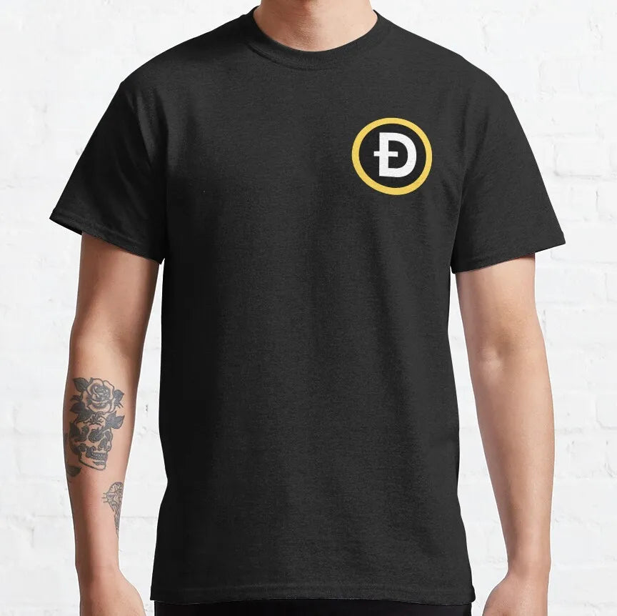 the CRYPTO DOG -Dogecoin Crypto Doge Coin Faux Pocket T-Shirt for Men, Amazing Pure Cotton Tees, Round Neck Short Sleeve T-Shirts, Graphic Clothes