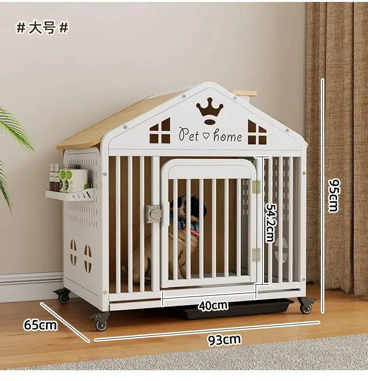 the DOG VILLA - Multi-Functional Solid Wood Steel Frame Pet Dog Villa, Small/Medium-Sized Dog Cage, Indoor Outdoor Dog Cage, Dog Bed with Toilet