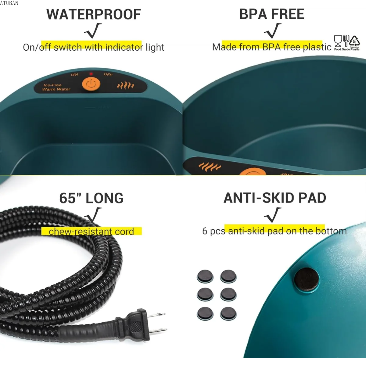 Heated Pet Bowl Intellectual Temperature Control 2.2L Heated Dog Bowl Winter Bird Bath Heater Dish Thermal Water Bowl for Dogs