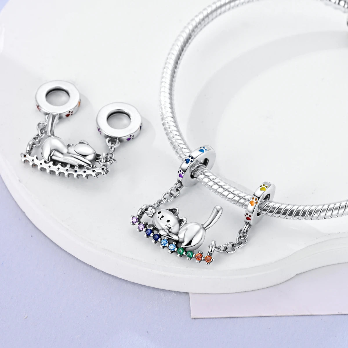 Dog Pet Charms 925 Silver Doggy Paw French Bulldog Bones Beads fit Original Bracelet DIY Fine Jewelry