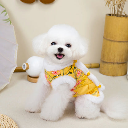 New Year Chinese Style Pet Dog Tang Suit  Warm Pet Vest Clothes Festival Small Dogs Winter Jacket Dog Costume Outfits