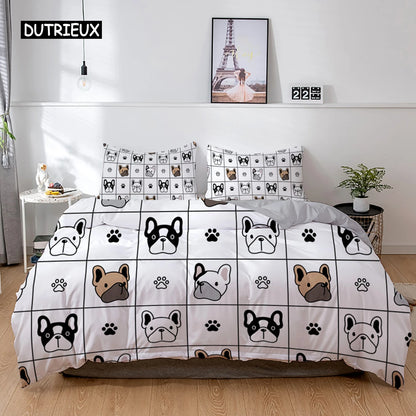 the PRINTED PET DUVET - 3D Dog Bedding Set, Cute French Bulldog Puppy Duvet Cover Sets, Cartoon Bed Cover, Pet Animals Home Textiles, Queen 2/3Pcs King Full