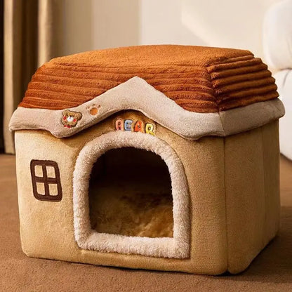 Cute Pet House with Foldable Soft Pet Bed Detachable Washable Pet Castle Suitable for Small Medium-sized Dogs and Cat Cave Nests