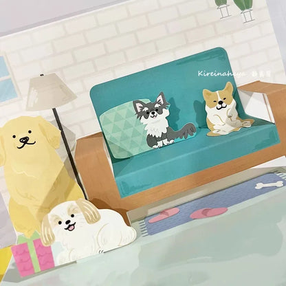 Dog Cat 3D Greeting Card Japan Creative Decoration Card Carton Cat Birthday Gift Girlfriend ins Cute Blessing Card