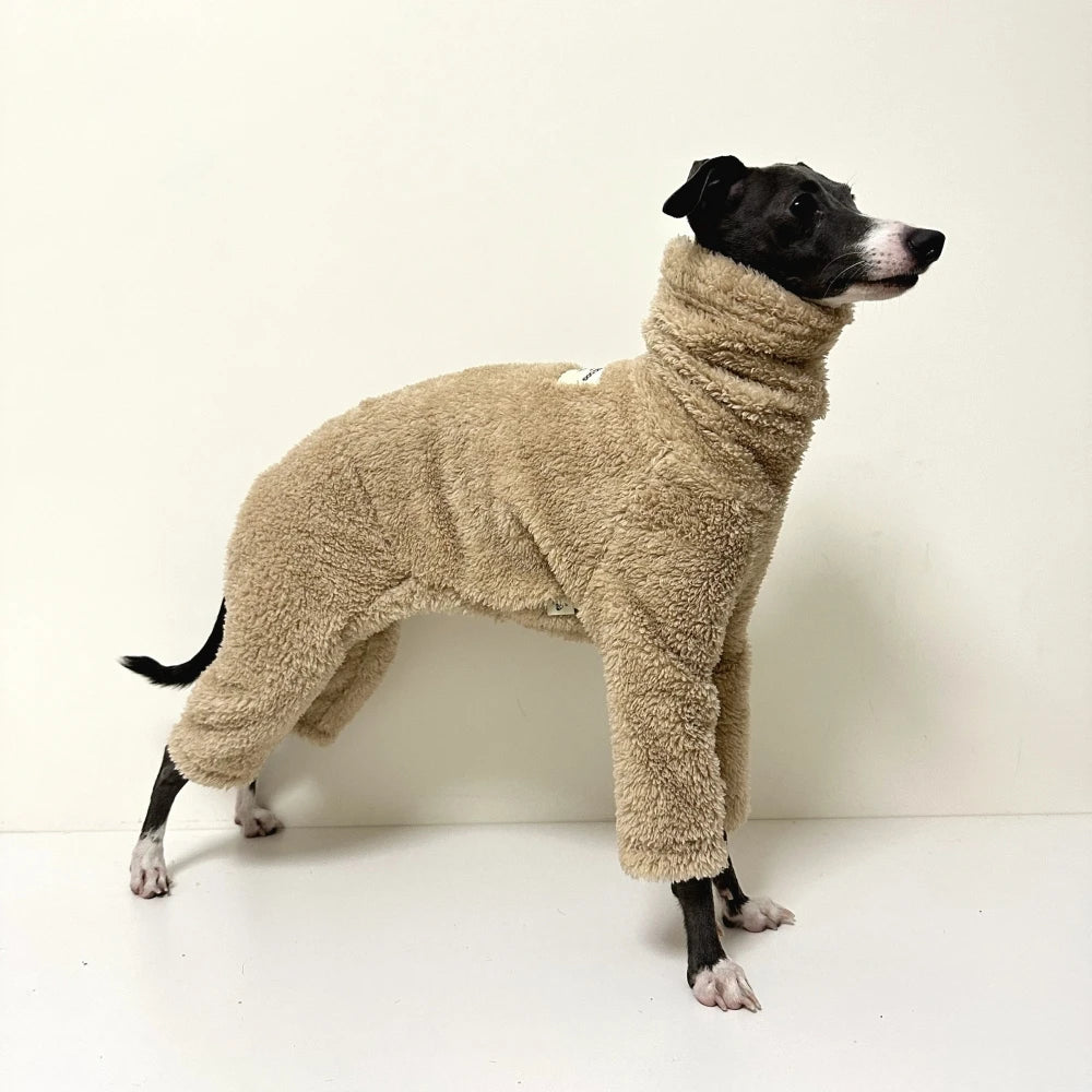 Winter Jacket For Little Greyhound Fleece Velvet Khaki Sweatshirt for Small Mid Poodle Dogs 4-legged Warm Coat for Yorkshire